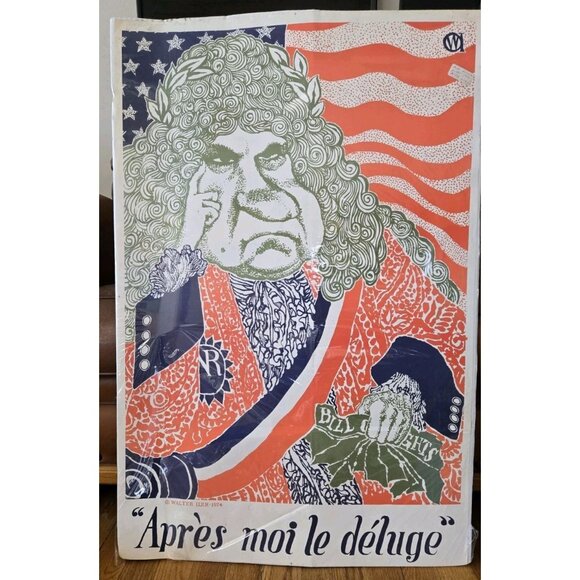 1974 Walter Iler (1889-1982) Nixon Print "Apres Moi Le Deluge" RARE POSTER READ - Picture 5 of 10
